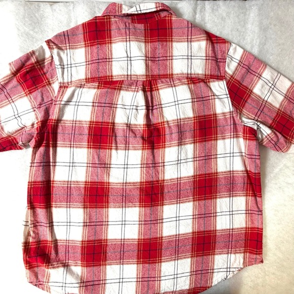 Gap Womens Red White Plaid Flannel Button Down Shirt Large 100% Cotton Long Slv - Picture 2 of 13